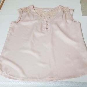 New York & Company Pink Lace Accent Tank Top